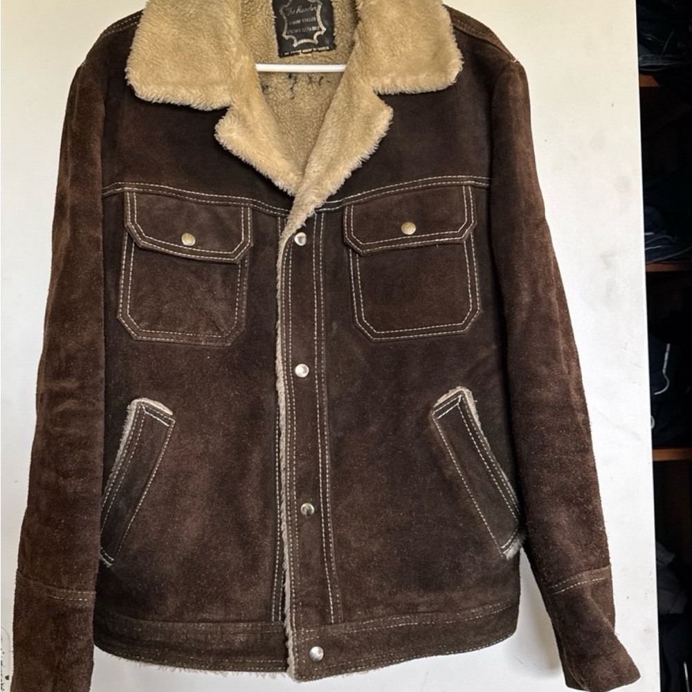 Vintage The Rancher western leather Shearling cowhide suede jacket size 40